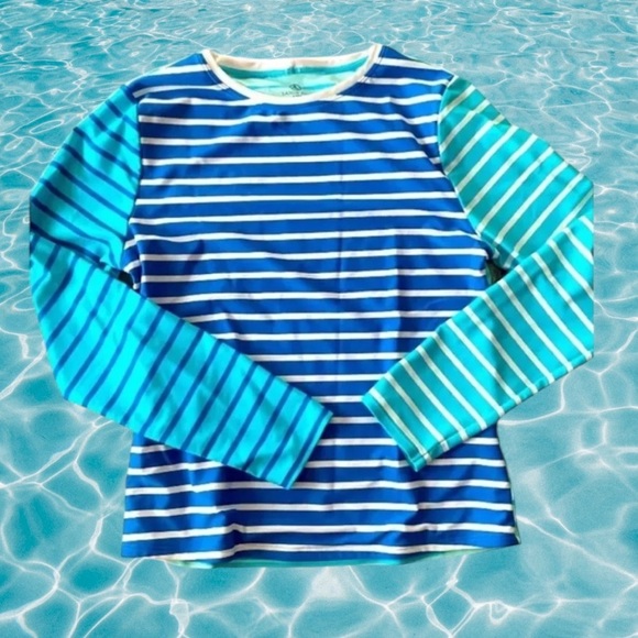 LANDS’END EUC GIRLS BATHING SUIT TOP SUN SHIRT SWIM BLUE SIZE 16 XL - Picture 1 of 5